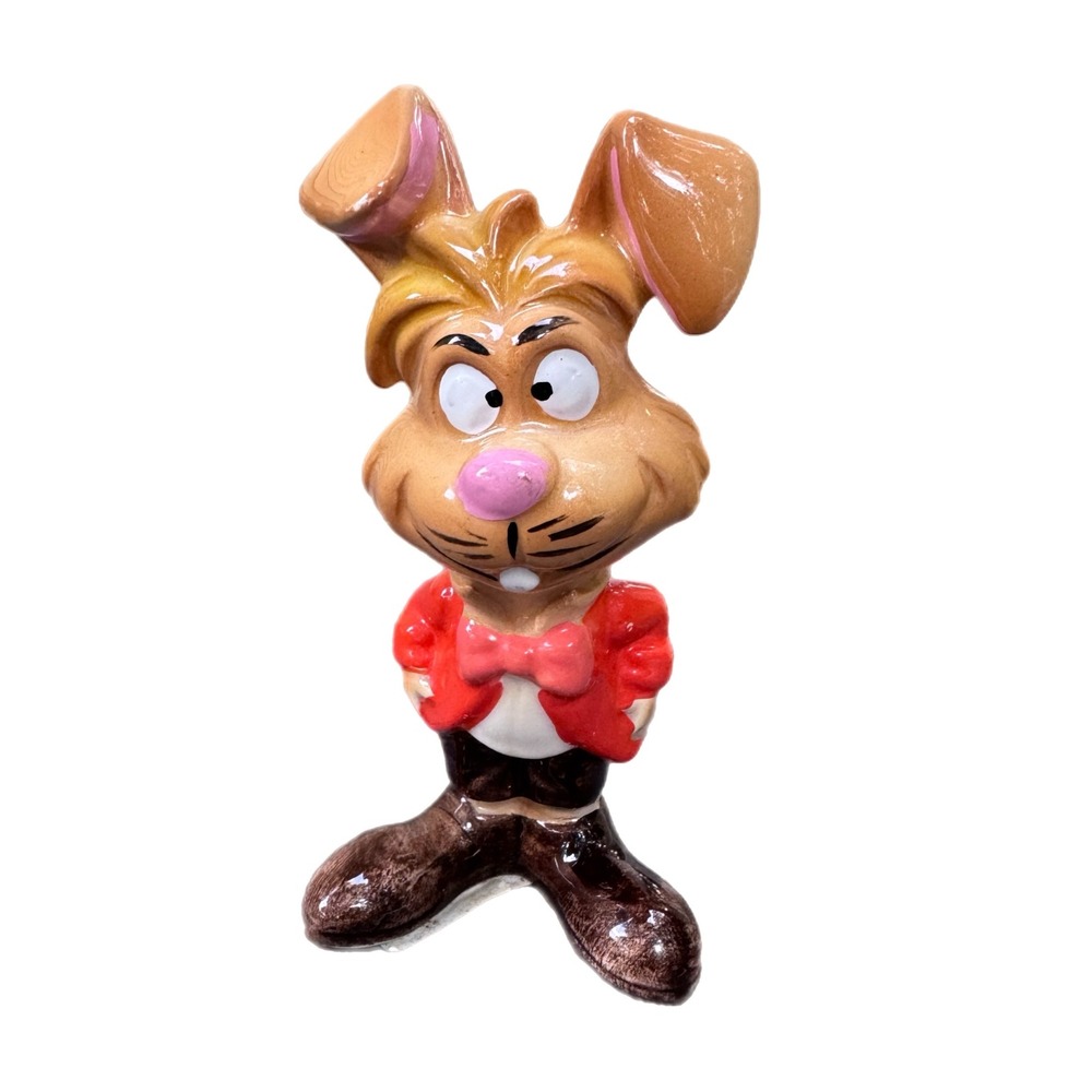 Vintage Disney March Hare Ceramic Figurine Alice in Wonderland Japan Red Jacket